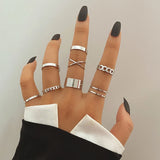 Lianfudai Bohemian Cross Wide Rings Set For Women Girls Simple Chain Finger Tail Rings New Bijoux Jewelry Gifts Ring Female