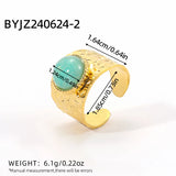 Lianfudai Fashion Stainless Steel Natural Stone Green Turquoise Malachite Ring Women Bohemian Stylish Big Summer Jewelry кольцо женское