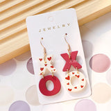 Lianfudai A Valentine's Day Acrylic New Earring XO Wine Red Color Collision Heart Print Versatile Daily Earring