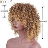 Lianfudai Short Curly Blonde Wig Synthetic Afro Kinky Curly Wig With Bangs For Black Women Natural Ombre Blonde Cosplay Wig