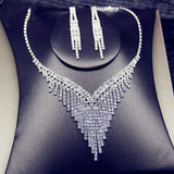 Lianfudai Luxury Geometric Rhinestone Necklace Earrings For Women Long Tassel Jewelry Sets Ladies Weddings Banquet Accessory