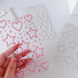 Lianfudai 3D Rhinestone Face Sticker Pink Love Heart Glitter Makeup Sticker Artificial Pearl Patch Self Adhesive Crystal Face Jewels Tatoo