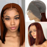 Lianfudai Short Bob Human Hair Wigs Straight Reddish Brown 13x4 Full Lace Frontal Wigs 613 Human Hair Wig 180% Density Grade 12A