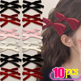 Lianfudai Velvet Bowknot Ribbon Hairpin For Girls Fashion Retro Lolita Cute Small Hair Clip Bobby Pin Barrettes Women Headwear Accessories