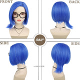 Lianfudai Synthetic Hair Short Sadness Wig Cosplay Straight Blue Wig for Kid with Glasses Inside Out Costume Halloween Fake Wigs for Women