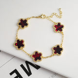 Lianfudai New Sweater Chain Five Point Star Creative Plant Plum Blossom Jewelry Set Shell Simple Bracelet/Necklace/Earrings Women's Clover