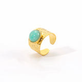 Lianfudai Fashion Stainless Steel Natural Stone Green Turquoise Malachite Ring Women Bohemian Stylish Big Summer Jewelry кольцо женское