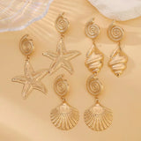 Lianfudai A Pair of Summer Travel Ocean Shells Seashells Starfish Pendants Earrings, Fashionable Temperament Women's Beach Party Jewelry