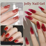 Lianfudai 15ml Wine Cherry Red Jelly Gel Nail Polish Christmas Nails Art Gel Polish Translucent Nail Gel for Winter Manicure Art