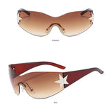Lianfudai 2024 Fashion Punk Y2K Sunglasses for Women Men Trendy Wrap Around Sun Glasses Shades Star Decoration Eyewear UV400 Goggles
