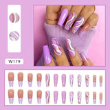 Lianfudai 24P Fashion Fake Nails With Design Leopard Full Cover False Nails Tips Black Brown Stiletto Press On French Artificial Nail Glue