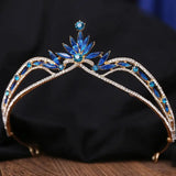 Lianfudai Luxury 6 Colors Blue Crystal Flower Tiara Crown For Women Girls Wedding Party Elegant Bridal Queen Hair Accessories