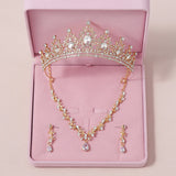 Lianfudai Bridal Jewelry Sets Crown Necklace Earrings Four Pack Silver Colour Women's Fashion Wedding Tiaras(excluding boxes)