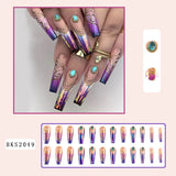 Lianfudai 24Pcs Long Ballet Christmas False Nail Wearable coffin With diamonds Design Fake Nail Full Set of Nail Tip Pressing on nails