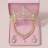 Lianfudai Bridal Jewelry Sets Crown Necklace Earrings Four Pack Silver Colour Women's Fashion Wedding Tiaras(excluding boxes)