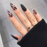 Lianfudai 24P Fashion Fake Nails With Design Leopard Full Cover False Nails Tips Black Brown Stiletto Press On French Artificial Nail Glue