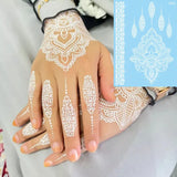 Lianfudai White Henna Lace Temporary Tattoos For Women Henna Design Stickers for Hand Hena Tattoo Waterproof Wedding Decoration