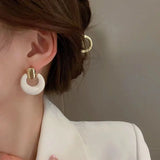 Lianfudai Exquisite Geometry Dripping Oil Earrings Trend Temperamental Big Circle Eardrop Euro-American Style Jewelry Gift