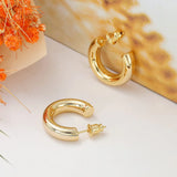 Lianfudai Earrings for Women 14K Real Gold Plated Copper Hoop With 925 Sterling Silver Post New Cute Modern Jewelry For Women