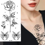 Lianfudai Sketch Flowers Sketch Tattoo Rose Blossoms Black and White Flowers Temporary Tattoos Sticker size: