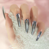 Lianfudai Silver Coffin Fake Nails Long Ballet Metallic False Nail Tips Solid Color Mirror Press On Nails Art Manicure At Home Salon Tools