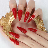 Lianfudai Stiletto Mirror Red Light Gossy Red Color Fingernails Sharp Fake Nails Art Medium Size Press On Nails Wholesale With Tabs