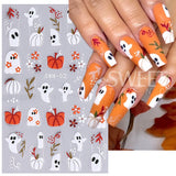 Lianfudai 3D Halloween Nail Stickers Cartoon Mummy Bandages Ghost Eyes Pumpkin Spider Web Blood Drops DIY Winter Matte Nail Art Decoration