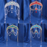 Lianfudai Vintage Crystal Rhinestone Tiaras Crowns Handmade Tassel Pearls Princess Queen Diadems Wedding Bridal Hair Accessories