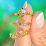 Lianfudai New Sweet Colorful Zircon Flower Animal Princess Open Adjustable Ring For Women Girls Cute Fshion Jewelry Gift