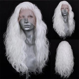 Lianfudai White Loose Body Wave Synthetic Wig Long Wavy Lace Front Wigs for Women Cosplay Costume Party Hair Wig