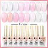 Lianfudai 15ml Jelly Nude Pink Gel Nail Polish Set Milky White Sheer Crystal Natural Translucent Soak Off Gel Polish 8/6/4PCS Kit