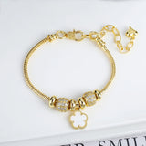 Lianfudai Jewelry 2024 Luxury new 5 leaf grass bracelet Women's wedding party bracelet Unique chain woven accessories