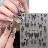 Lianfudai Holographic Gold Silver Butterfly Nail Stickers 3D Laser Design Stars Nail Decals Y2K Fairy Butterflies Manicure Tattoo NLDH488