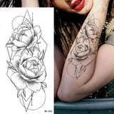 Lianfudai Sketch Flowers Sketch Tattoo Rose Blossoms Black and White Flowers Temporary Tattoos Sticker size: