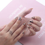 Lianfudai 24pcs French Point Diamond Fake Nails Wearing Artificial Square Head Press On Acrylic Nail Art Pearl Patch Almond False Nails