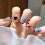 Lianfudai 24pcs Gradient Blue Ballerina Fake Nails Heart Design Coffin Square Shaped False Nails Art Tools Full Cover Press On Nail Tips