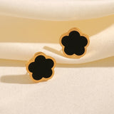 Lianfudai 316L Stainless Steel Black Five Leaf Clover Flower Stud Earrings For Women New Trendy Waterproof Ear Jewelry Girls Gift