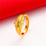 Lianfudai Ethiopia Dubai Flower Gold Color Arab Rings Resizable For Women Wedding Jewelry African Party Gift Nigerian Jewellery