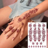 Lianfudai Brown Henna Tattoo Stickers for Foot Hand Flower Fake Tattoo for Women Waterproof Temporary Tattoos for Wedding Party Festival