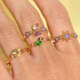 Lianfudai New Sweet Colorful Zircon Flower Animal Princess Open Adjustable Ring For Women Girls Cute Fshion Jewelry Gift