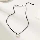 Lianfudai Fuchsia Black Velvet Big Heart Pendant Choker Necklace for Women Cool Punk Beaded Chain New Year Lovely Jewelry