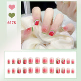 Lianfudai 24P Cute Childlike Rainbow Nail Art Full Cover Artificial Fake Nails Wearing Reusable False Nails Ballerina Press on Nail Art