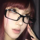 Lianfudai Vintage Japanese Small Black Square Frame Glasses Y2K Sweet Cool Spicy Girl Anti Blue Light Cosplay Photography Eyeglasses