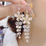 Lianfudai Luxury Crystal Flower Tassel Drop Earrings for Women Shiny Zircon Opal Long Dangle Earrings Girls Party Wedding Jewelry Gift