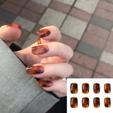 Lianfudai 24P Fashion Fake Nails With Design Leopard Full Cover False Nails Tips Black Brown Stiletto Press On French Artificial Nail Glue