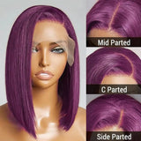 Lianfudai Dark Purple Short Bob Wigs Human Hair Burgubdy Straight Bob Wigs Grape Purple 13x4 HD Lace Frontal Wigs Brazilian Human Hair Wig