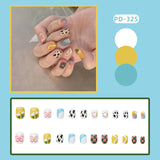 Lianfudai 24P Cute Childlike Rainbow Nail Art Full Cover Artificial Fake Nails Wearing Reusable False Nails Ballerina Press on Nail Art