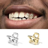 Lianfudai Halloween Irregular Hollow Pentagram Star Teeth Grillz Hip Hop Gold Silver Color Tooth Caps For Women Men Jewelry