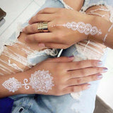 Lianfudai White Henna Tattoos for Women Lace Henna Design Stickers For Hand Body Art Tattoo Temporary Waterproof Fake Tatoo Hena