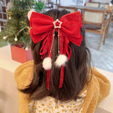 Lianfudai Red Golden Bow Hair Ornament Christmas New Year Accessories Hair Clips For Women Girls